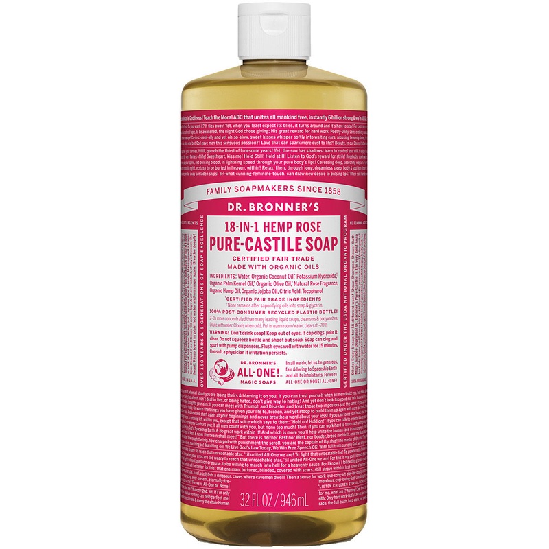 Dr. Bronner’s Rose Liquid Soap – 32 Oz All-in-One Soap & Shampoo