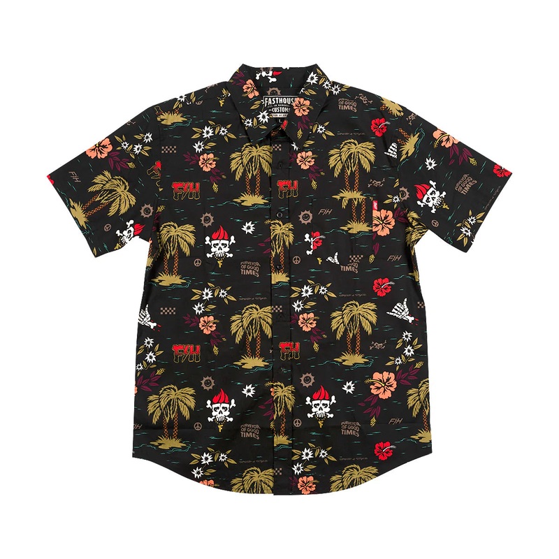 Fashouse Tribe Short Sleeve Button-Up Shirt – Youth – Black Black Large