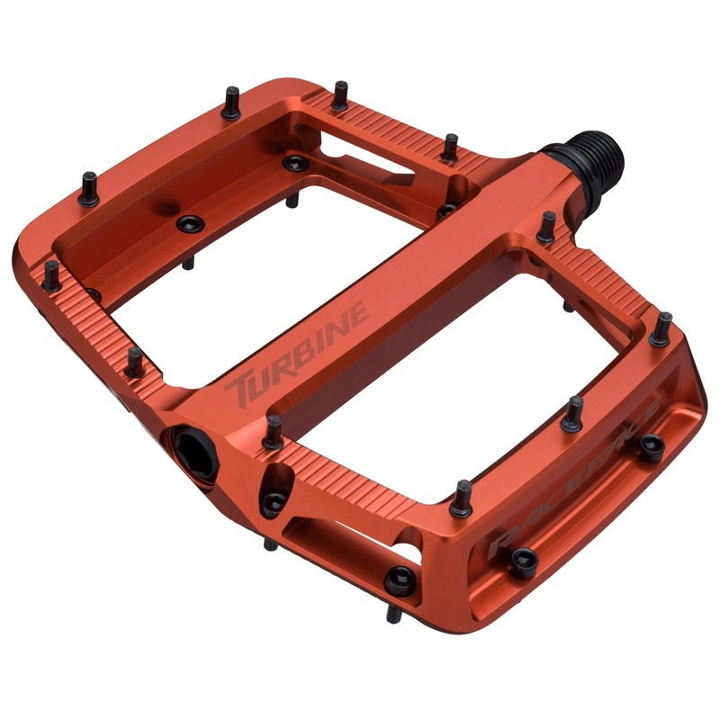 Race Face Turbine Pedals – Durable Aluminum, 2-Axis Concave Design, Fully Rebuildable CrMo Spindle, Multiple Colors, MTB & BMX Cycling Gear Fox Orange