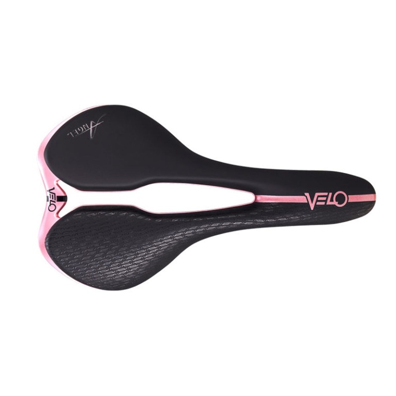 Velo Angel Rise Saddle – 143mm – Black-Pink Black – Pink Stainless Rail