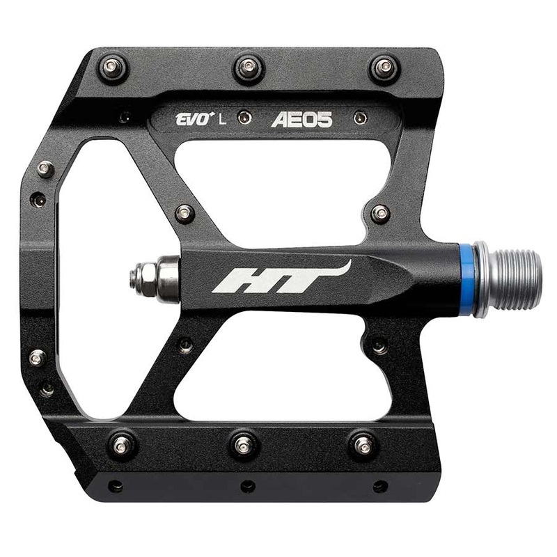 HT Components AE05 EVO+ Platform Pedals, Body: Aluminum, Spindle: Cr-Mo, 9/16”, Black, Pair